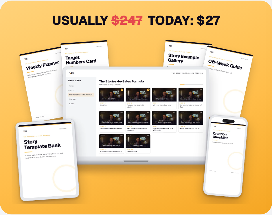 Usually $247, today $27: everything inside The Stories-to-Sales Formula